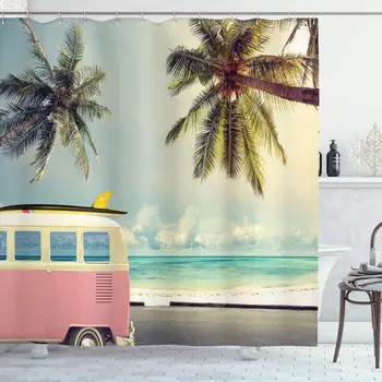 Surf Shower Curtain, Minivan The Beach Retro Inspired Vacation Clouds in Summer Sky Honeymoon Destination, Cloth Fabric Bathroom
Surf Shower Curtain, Minivan The Beach Retro Inspired Vacation Clouds in Summer Sky Honeymoon Destination, Cloth Fabric Bathroom
