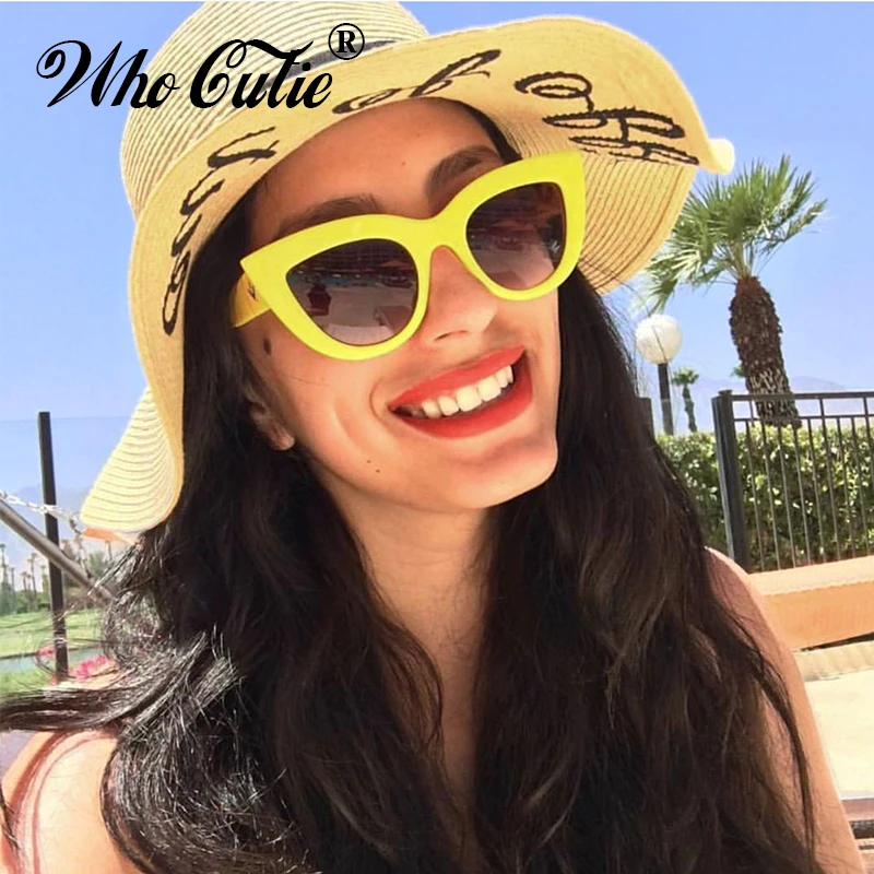 Женские солнцезащитные очки с кошачьим глазом WHO CUTIE желтые в винтажном стиле OM679 |