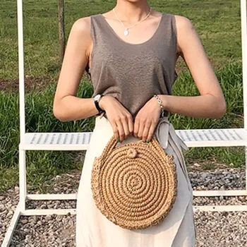 High Quality Women Woven Circular Straw Handbag Handmade Retro Rattan Shoulder Beach Bag Round Messenger Bags Schoudertassen
High Quality Women Woven Circular Straw Handbag Handmade Retro Rattan Shoulder Beach Bag Round Messenger Bags Schoudertassen