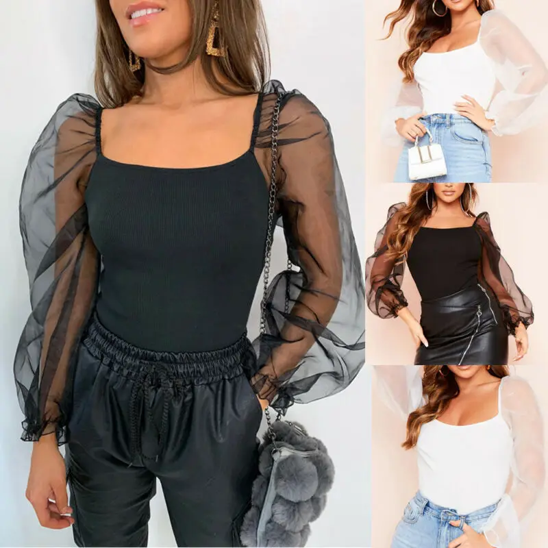 Fashion Women's Tulle Long Puff Sleeve Shirt Loose Transparent Casual Tops Blouse Slim Fit Jumper Ladies Solid Color U Neck Tops
Fashion Women's Tulle Long Puff Sleeve Shirt Loose Transparent Casual Tops Blouse Slim Fit Jumper Ladies Solid Color U Neck Tops
