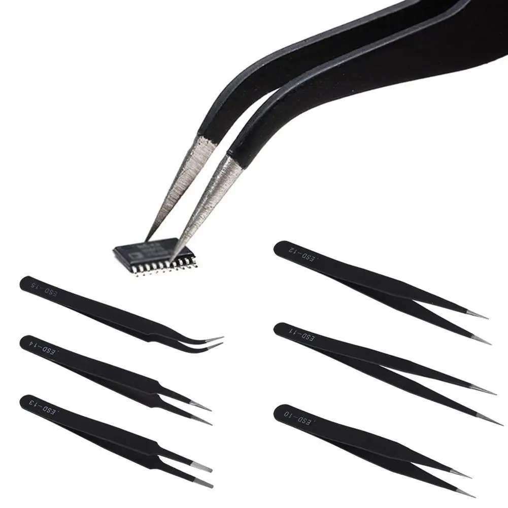 1 Pc ESD Safe Stainless Steel Anti-Static Tweezers Maintenance Repair Tool Makeup Tools & Accessories | Красота и здоровье