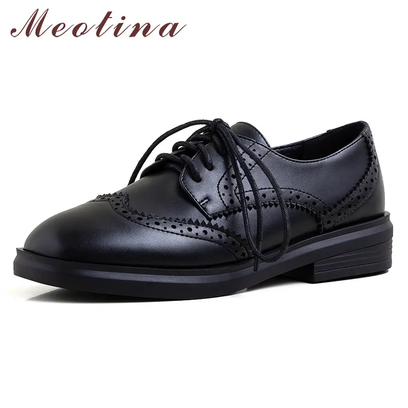 

Meotina High Heels Women Pumps Fashion Thick Heels Brogue Shoes Lace Up Round Toe Derby Shoes Ladies 2020 Spring Plus Size 33-43