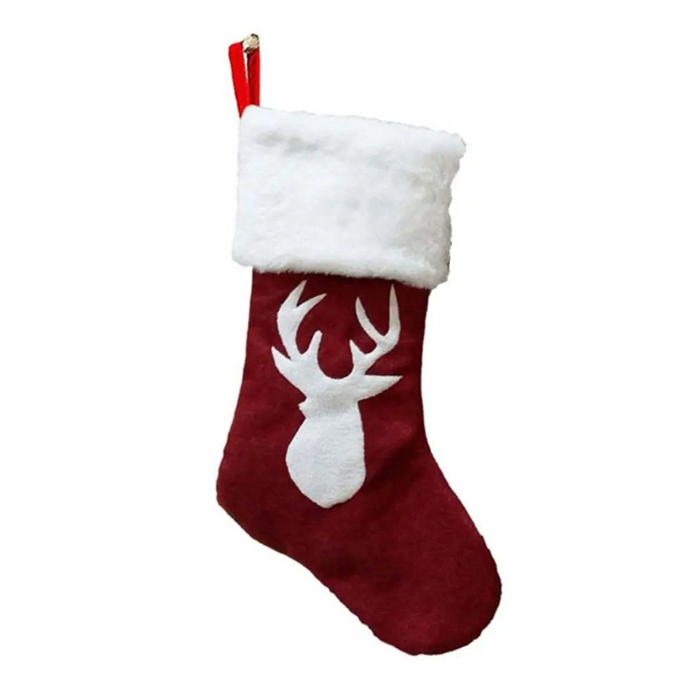 christmas socks gift bag red hemp deer embroidery