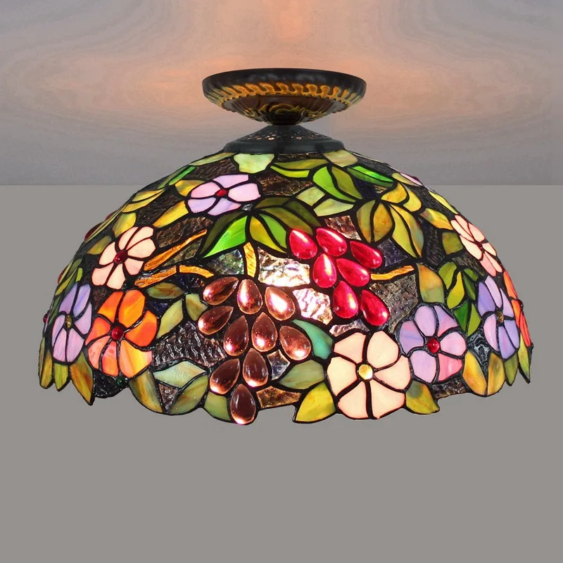 

40cm European Countryside Grape Tiffany Multi-Color Glass Restaurant Bedroom Corridor Corridor Bathroom Glass Ceiling Lamp