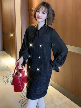 Bow fluttering led trumpet sleeve tweed fake two-piece dress dress female 2020 autumn new
Bow fluttering led trumpet sleeve tweed fake two-piece dress dress female 2020 autumn new