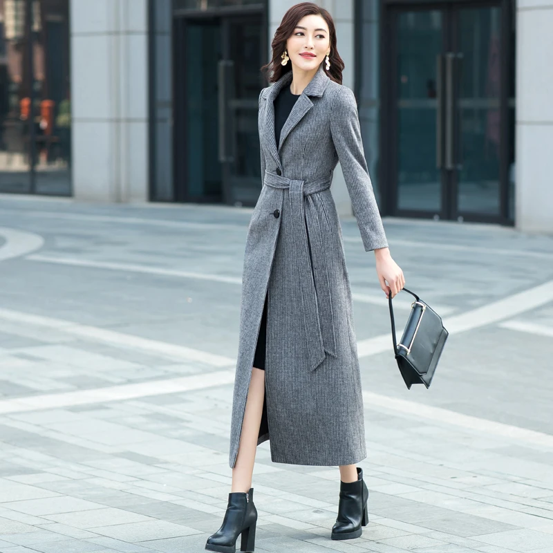2019 Winter Fall Fashion Women Office Ladies Grey Striped Slim Sash Woolen Coat , Autumn Womens Grey Placket Wool Coats
2019 Winter Fall Fashion Women Office Ladies Grey Striped Slim Sash Woolen Coat , Autumn Womens Grey Placket Wool Coats