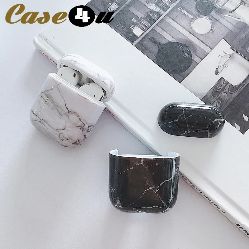Жесткий Чехол для наушников Apple Airpods 1 2 с мраморными беспроводными Bluetooth