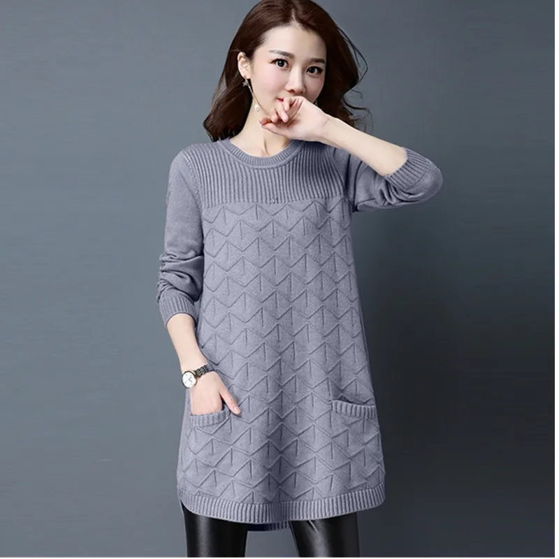 Fashion Women O neck Knitted Sweater Plus size Loose Warm Soft Jumper Women Sweaters With pocket Casual Pullover Female tops 
Fashion Women O neck Knitted Sweater Plus size Loose Warm Soft Jumper Women Sweaters With pocket Casual Pullover Female tops