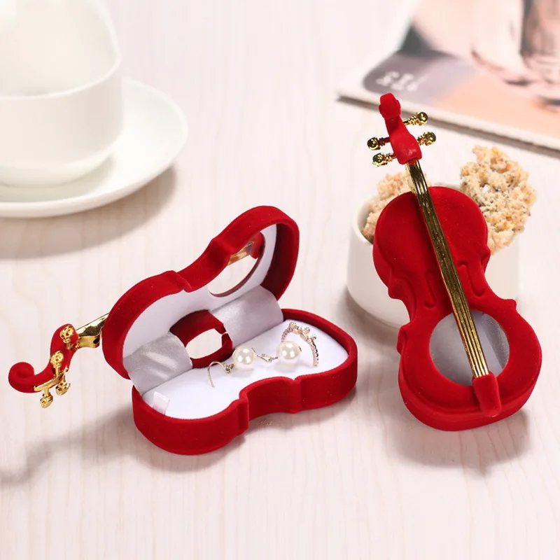 Шкатулка для украшений бархатная в форме скрипки пианино свадебная коробка