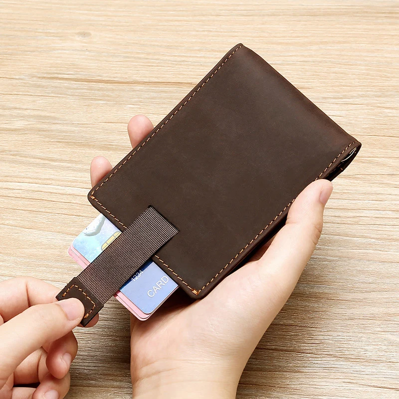 

Ultra-thin rfid anti-theft men's wallet crazy horse leather casual dollar clip genuine leather wallet Credit Card Holder Women