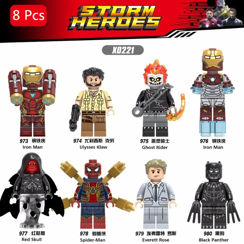 8pcs/set TAKARA TOMY Superhero Building Blocks Bricks Figure Toy Spider-Man Iron Man Ghost Rider Garage Kit Children Toys
8pcs/set TAKARA TOMY Superhero Building Blocks Bricks Figure Toy Spider-Man Iron Man Ghost Rider Garage Kit Children Toys