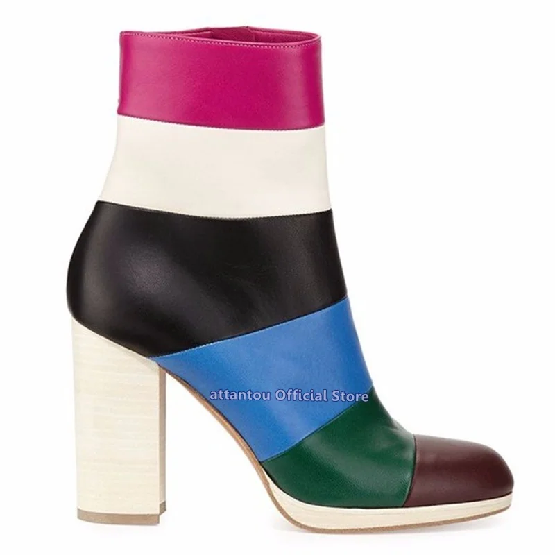 Colorful rainbow mixed color leather Chunky High Heel Short Boots Woman Spring Autumn Heeled Ankle Boots plus size 46
Colorful rainbow mixed color leather Chunky High Heel Short Boots Woman Spring Autumn Heeled Ankle Boots plus size 46