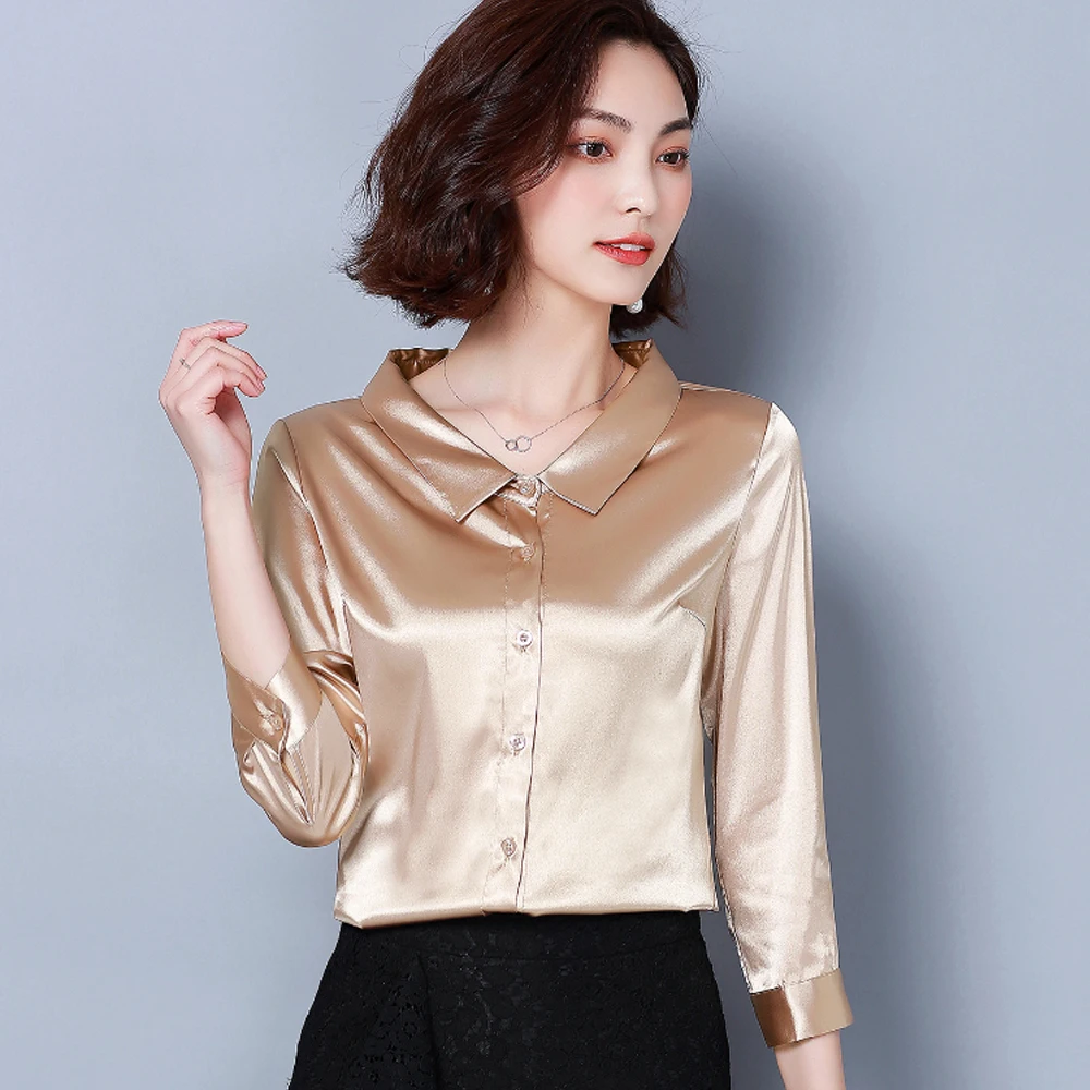 New Elegant Silk Shirts Women Spring Summer Blouse 3/4 Sleeve Casual Candy Color Office Shirt Tops Female Fashion Plus Size Tops
New Elegant Silk Shirts Women Spring Summer Blouse 3/4 Sleeve Casual Candy Color Office Shirt Tops Female Fashion Plus Size Tops