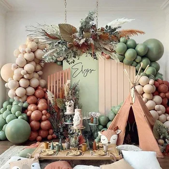 Balões Retro Olive Green: A Escolha Perfeita para Festas Inesquecíveis 9 127Pcs/set Birthday Balloons Arch Garland Skin Coffee Brown Olive Green Latex Balloon for Baby Shower Party Decor Kids Globos