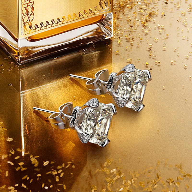 Luxury 8*8mm Ice flower cut high carbon AAAAA+ Sparkling Zircon earrings stud for women Wedding Engagement party simple earrings