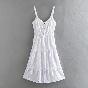 Early autumn women's wear, new V-necktie, waist-closing, hollow embroidered dress 
Early autumn women's wear, new V-necktie, waist-closing, hollow embroidered dress