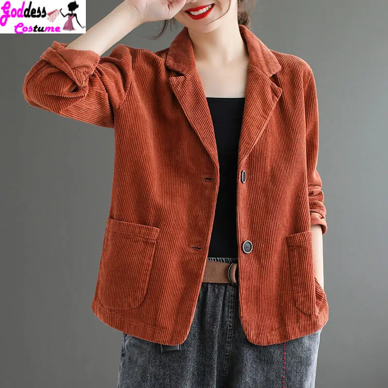 Women Corduroy Jacket Vintage Spring Autumn Coat Ladies Casual Outwears Female Long Sleeve Loose Single Breasted Blazers
Women Corduroy Jacket Vintage Spring Autumn Coat Ladies Casual Outwears Female Long Sleeve Loose Single Breasted Blazers