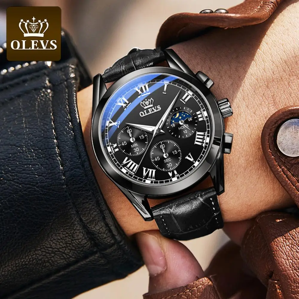 Мужские кварцевые часы ведущей марки OLEVS светящиеся деловые водонепроницаемые