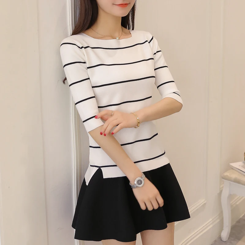 2021 Sale Autumn Dress Women's Shoulder New Korean Version 100-lapel Jacket Short Sleeve Striped Knitted Bottom Shirt In Summer
2021 Sale Autumn Dress Women's Shoulder New Korean Version 100-lapel Jacket Short Sleeve Striped Knitted Bottom Shirt In Summer