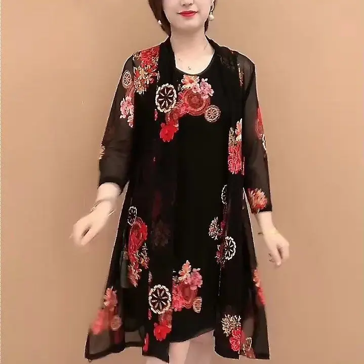 Elegant Women's Dress Summer Autumn Floral Printed Cardigan Two-Piece Set Lady O-neck Sleeveless Party Dresses Vestidos
Elegant Women's Dress Summer Autumn Floral Printed Cardigan Two-Piece Set Lady O-neck Sleeveless Party Dresses Vestidos