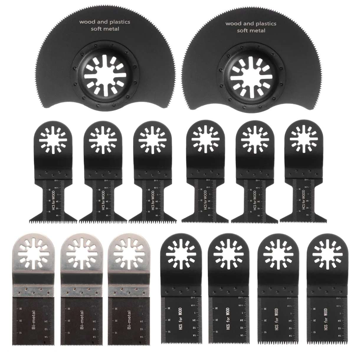 15Pcs Multi Saw Blade Oscillating Tool Blades High Cutting Speed For Wood/Soft-Metal Power Cutting Multimaster Tools 
15Pcs Multi Saw Blade Oscillating Tool Blades High Cutting Speed For Wood/Soft-Metal Power Cutting Multimaster Tools