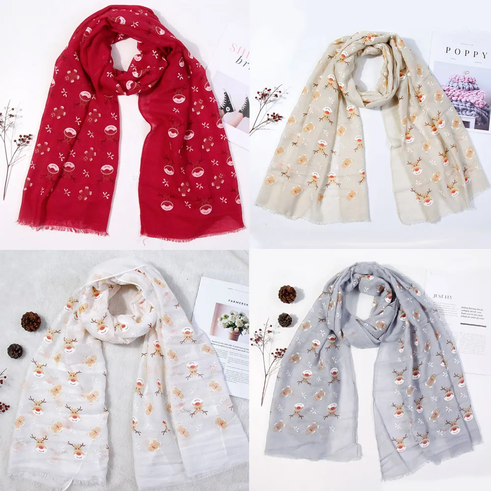 Deer Colorful Christmas Printing Scarf Warm Soft Fashion Scarf Shawl Spring Autumn Winter Kids Boys Girls