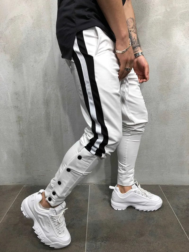 Мужские спортивные брюки с полосками сбоку уличная одежда обтягивающие джоггеры