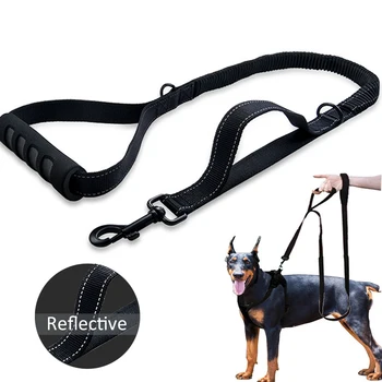 

Reflective Dog Leash Nylon Bungee Elastic Dogs Lead Rope Army Tactical Pet Leashes Belt For Large Dogs Walking Jogging 2 Handles