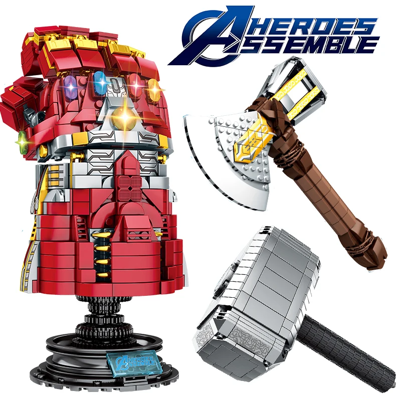 Compatible legoed Marvel 4 Infinity stone Gauntlet super hero building block sets Thor Quake Hammer modle storm breaker
Compatible legoed Marvel 4 Infinity stone Gauntlet super hero building block sets Thor Quake Hammer modle storm breaker