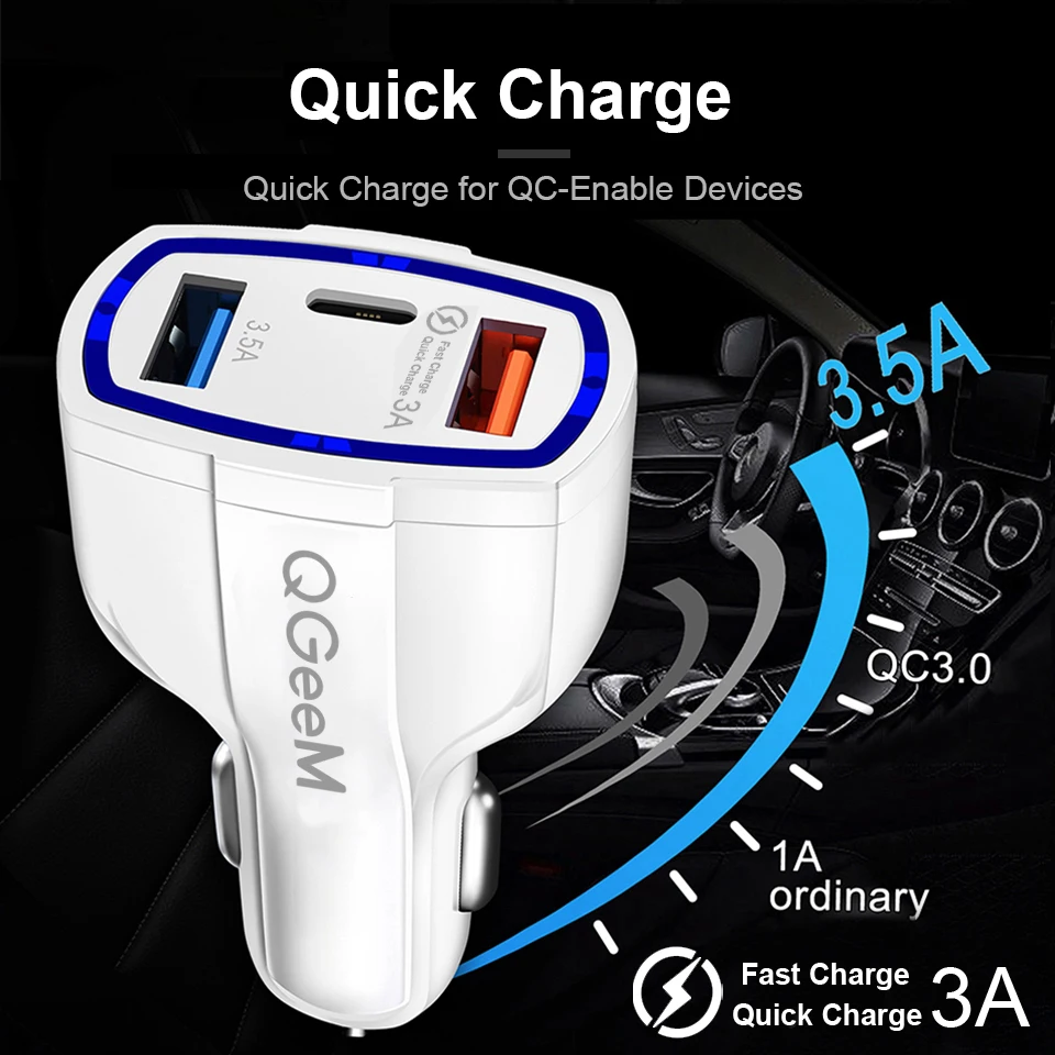 QGEEM QC 3 0 USB C автомобильное зарядное устройство порта Быстрая зарядка быстрое для
