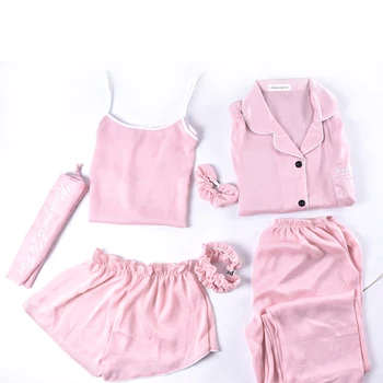 7pcs Women Pajama Set Simple Loose Camisole Shorts Soft Gift Spring Summer Top Pants Thin Simulation Silk Sleepwear Home Wear
7pcs Women Pajama Set Simple Loose Camisole Shorts Soft Gift Spring Summer Top Pants Thin Simulation Silk Sleepwear Home Wear