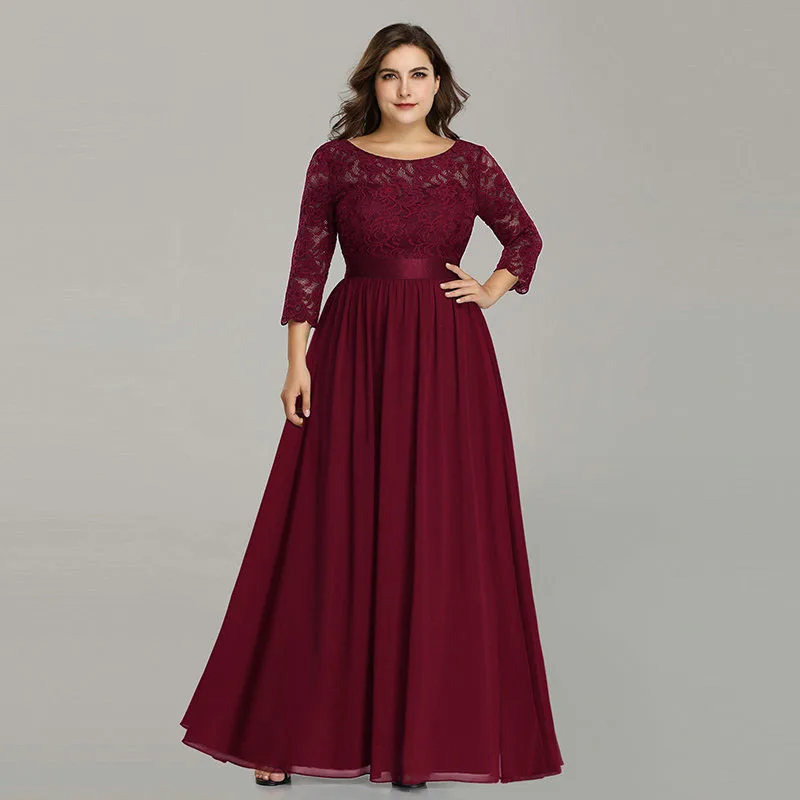Elegant A Line Round Neck Long Sleeves Floor To Length Burgundy Lace Belts Plus Size Formal Gowns For Women Prom Evening Dresses
Elegant A Line Round Neck Long Sleeves Floor To Length Burgundy Lace Belts Plus Size Formal Gowns For Women Prom Evening Dresses