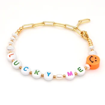GO2BOHO Letter Bracelets For Women Smiley Bracelet Charm Lettre 2020 Female Jewellery Freshwater Pearl Fadeless Gold Color Chain
GO2BOHO Letter Bracelets For Women Smiley Bracelet Charm Lettre 2020 Female Jewellery Freshwater Pearl Fadeless Gold Color Chain