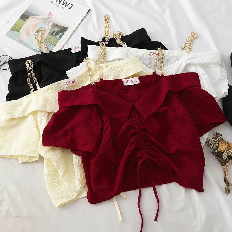 Heliar 2019 Summer Joker Condole Belt One Word Collar Open Shoulder Drawstring Belt Shirt Short Sleeve Ruffle Woman Short Shirt
Heliar 2019 Summer Joker Condole Belt One Word Collar Open Shoulder Drawstring Belt Shirt Short Sleeve Ruffle Woman Short Shirt