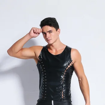 Men Sexy Patent Leather Tight Lace Up Vest Stage Nightclub Costumes Patent Leather Outfit Tank Top Role Play Black Plus-Size 
Men Sexy Patent Leather Tight Lace Up Vest Stage Nightclub Costumes Patent Leather Outfit Tank Top Role Play Black Plus-Size