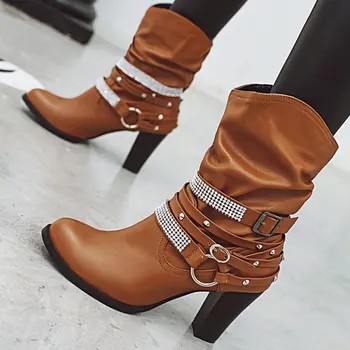 Hot Sale Large Sizes 48 High Heels Vintage Belt Buckle Slip On Western Boot Winter Shoes Women Boots Female 
Hot Sale Large Sizes 48 High Heels Vintage Belt Buckle Slip On Western Boot Winter Shoes Women Boots Female