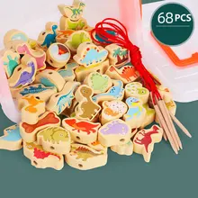 Free Shipping Children Threaded of Rope Game Large Particle Dinosaur Block Bead Toys 68PCS+6 Rope Baby Wooden DIY Montessori Toy
Free Shipping Children Threaded of Rope Game Large Particle Dinosaur Block Bead Toys 68PCS+6 Rope Baby Wooden DIY Montessori Toy