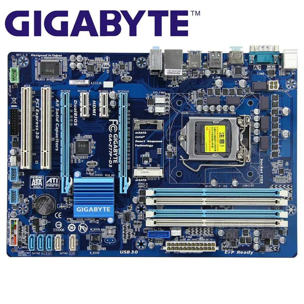 Материнская плата LGA1155 DDR3 для Intel оригинальная десктопная Gigabyte GA Z77P D3 SATA3 USB 3 0 Z77