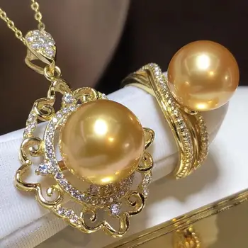 D505 Pearl Set Fine Jewelry 925 Sterling Silver Round 10-13mm Natural Fresh Water Golden Pearls Jewelry Sets for Womnen Presents
D505 Pearl Set Fine Jewelry 925 Sterling Silver Round 10-13mm Natural Fresh Water Golden Pearls Jewelry Sets for Womnen Presents