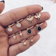 Pendientes de aro de oro pendientes pequeños para mujeres pendientes de aro grueso negro joyería stare moon pendientes sin fin regalo(China)