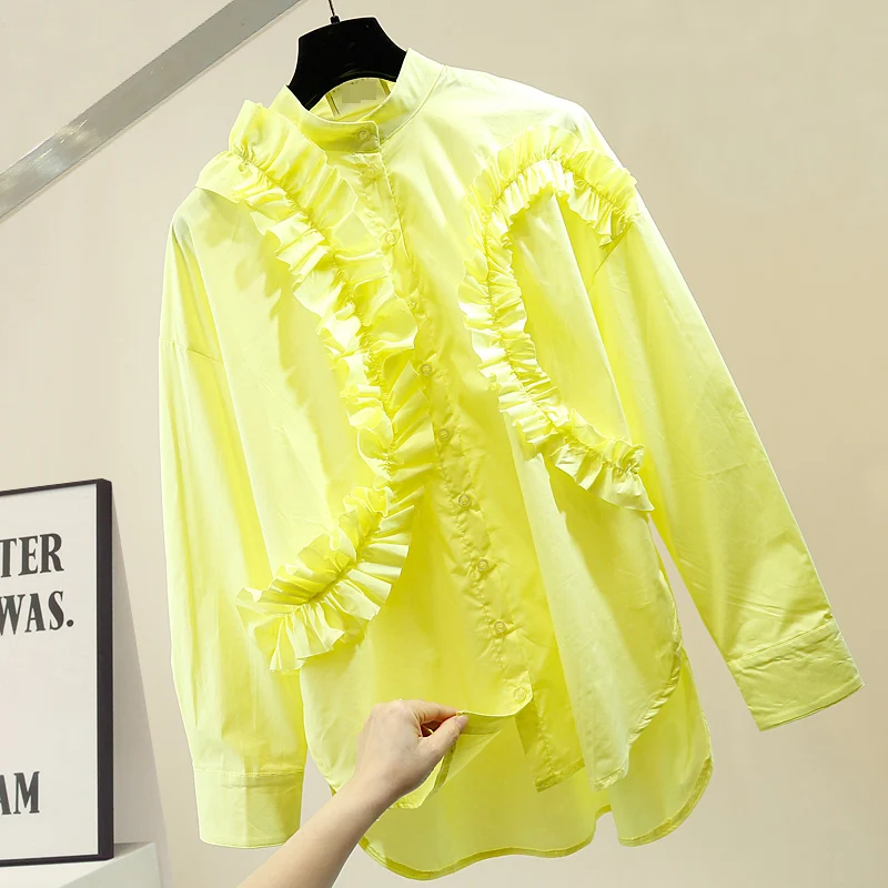 Blouse Women Pleated Flounced Lace-up Joint Front Short Long Back Mid-length Loose-Fit Shirt Women's White Black Blouses Blusas
Blouse Women Pleated Flounced Lace-up Joint Front Short Long Back Mid-length Loose-Fit Shirt Women's White Black Blouses Blusas