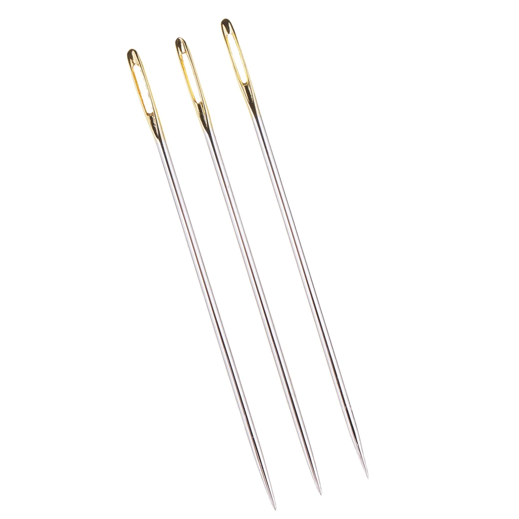 Set of 3 Silver Thick Steel Yarn Knitting Needles Household Hand Sewing Needles for Canvas, Carpet, Leather, Sacks & Sail Craft Set of 3 Silver Thick Steel Yarn Knitting Needles Household Hand Sewing Needles for Canvas, Carpet, Leather, Sacks & Sail Craft