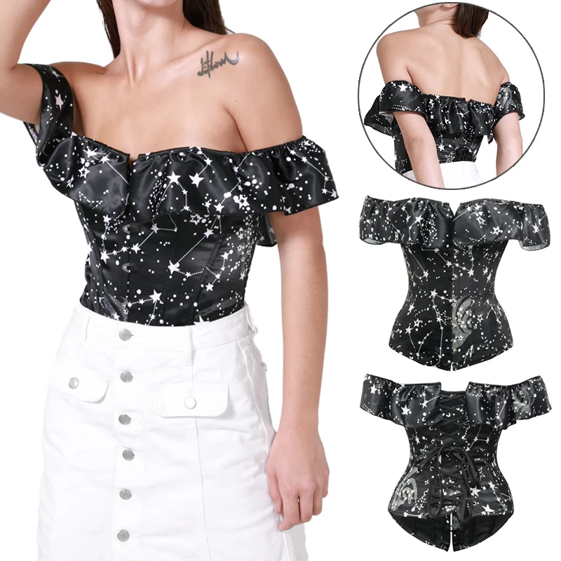 Corset Gothic Bustier Burlesque Tops Astronomy Pattern Gorset Steampunk 14 Steel Bone Corselet Body Shaper Tummy Slimming Sheath 
Corset Gothic Bustier Burlesque Tops Astronomy Pattern Gorset Steampunk 14 Steel Bone Corselet Body Shaper Tummy Slimming Sheath