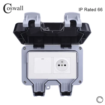 Coswall IP66 Waterproof Outdoor French Standard Wall Socket With 1 Gang 1 Way Push Button Switch Reset Momentary Contact Switch
Coswall IP66 Waterproof Outdoor French Standard Wall Socket With 1 Gang 1 Way Push Button Switch Reset Momentary Contact Switch