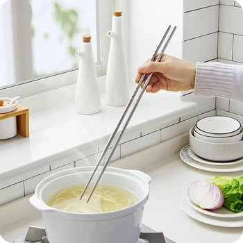 1 Pair Extra Long 38.8cm Hot Pot Chopsticks Cooking Frying Noodle Chopsticks stainless Steel Chinese stylish Chop Sticks