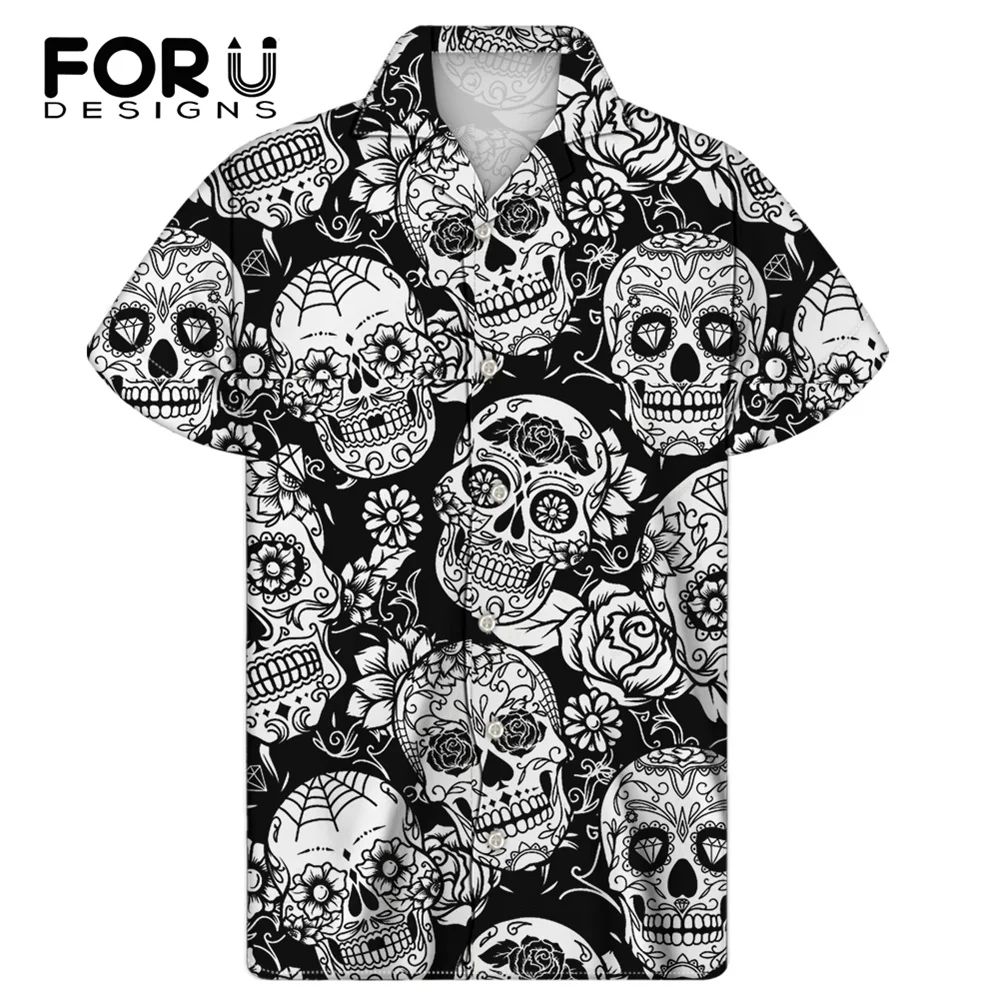 FORUDESIGNS/мужские летние повседневные рубашки с коротким рукавом сахарным черепом и