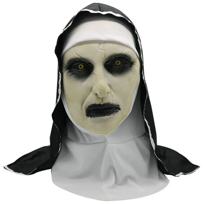 

Nun Mask Halloween Scared Female Ghost Headgear Nun Horror Mask Costume Valak Scary Latex Mask With Headscarf