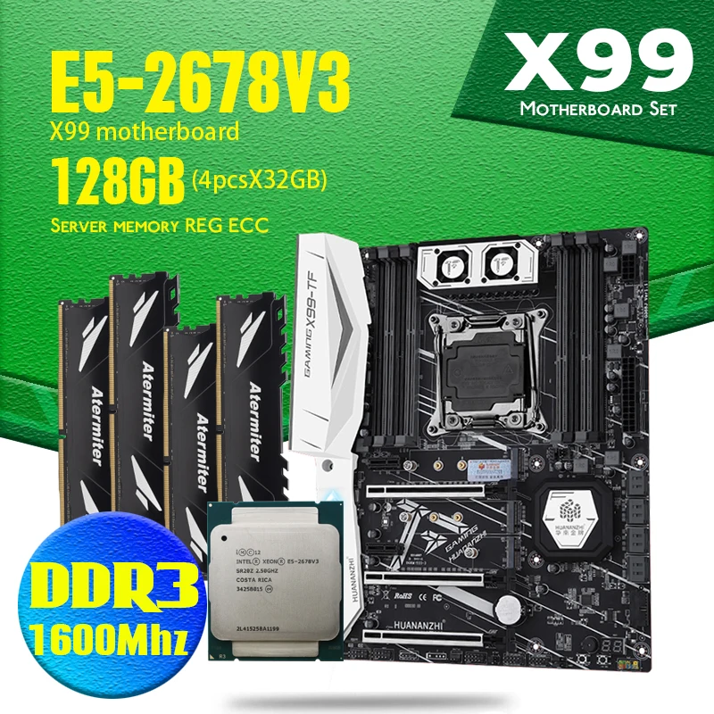 Материнская плата HUANANZHI X99 TF с двумя слотами поддержка DDR3 и DDR4 LGA2011 3 Intel Xeon E5 2678 V3 128
