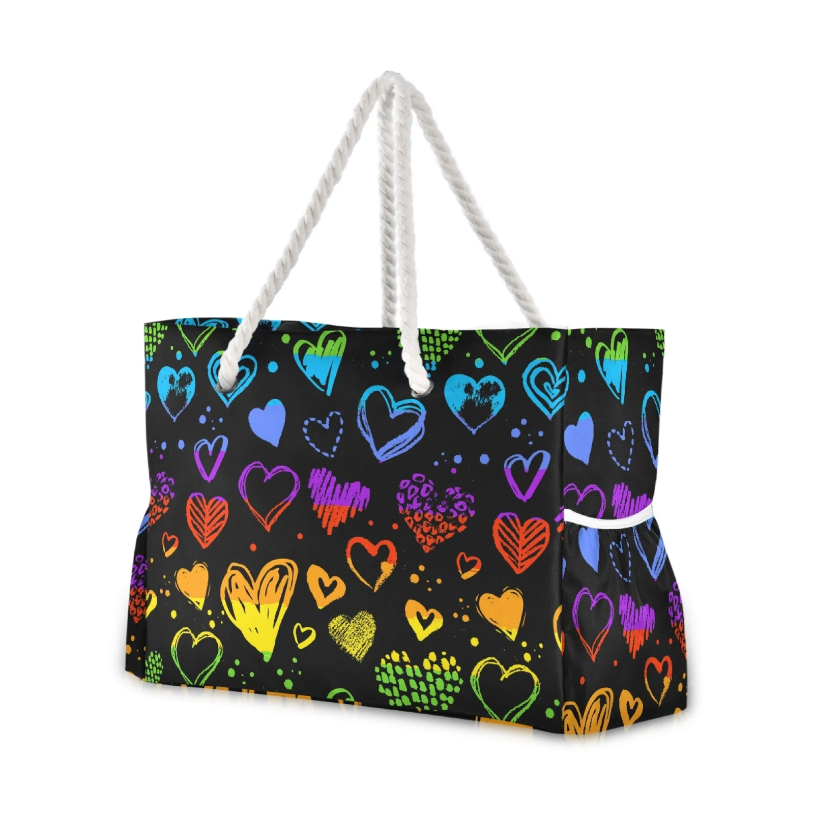 

2021 New Rainbow Heart Polka Dot Women Shoulder Bags Trendy Waterproof Tote Beach Bag Large Capacity Female Travel Shopping Bags