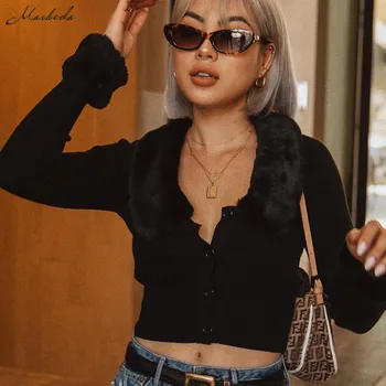 macheda solid black high street Slim Ribbed Knitted crop top woman soft fur collar decoration 2019 casual office lady shirt top
macheda solid black high street Slim Ribbed Knitted crop top woman soft fur collar decoration 2019 casual office lady shirt top